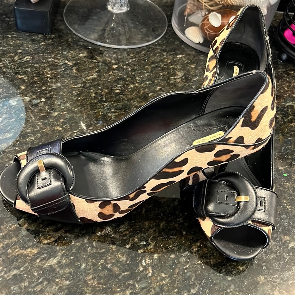 Max Studio Peep-toe Leopard Fur Heels